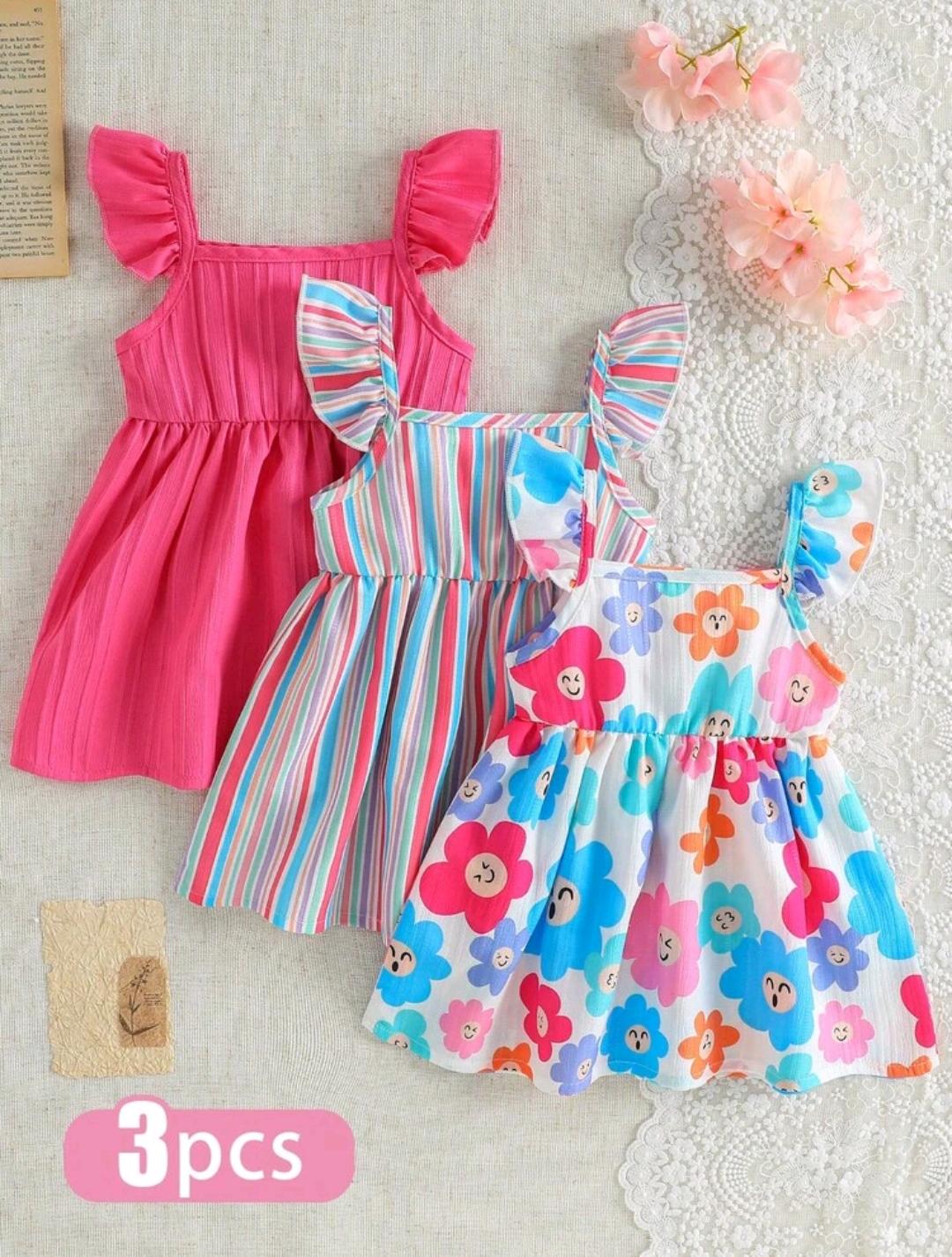 3 Piezas - Vestidos con volantes en las mangas