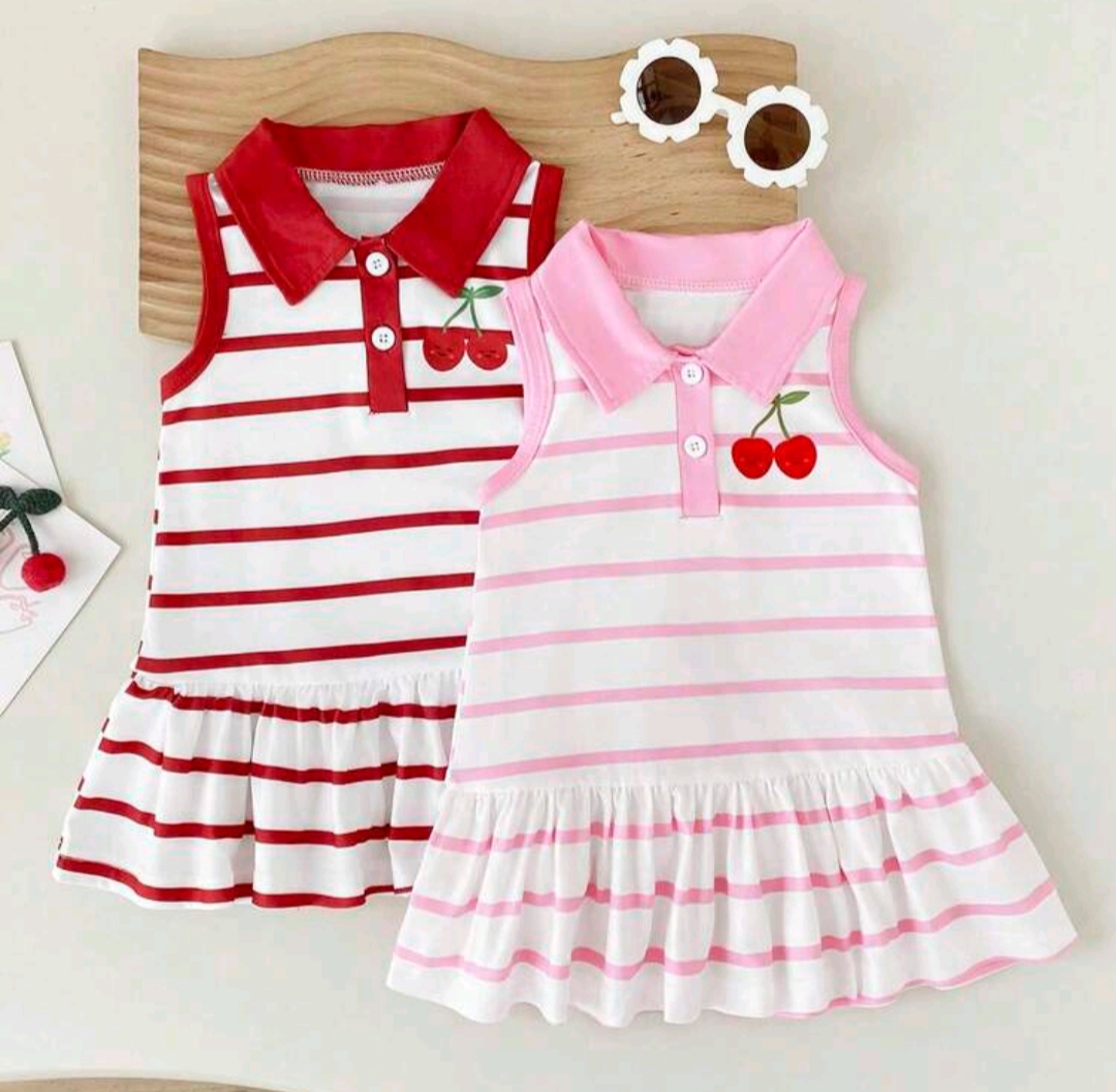 2 Piezas - Vestidos con cuello camisero sin mangas rojo y rosa🍒
